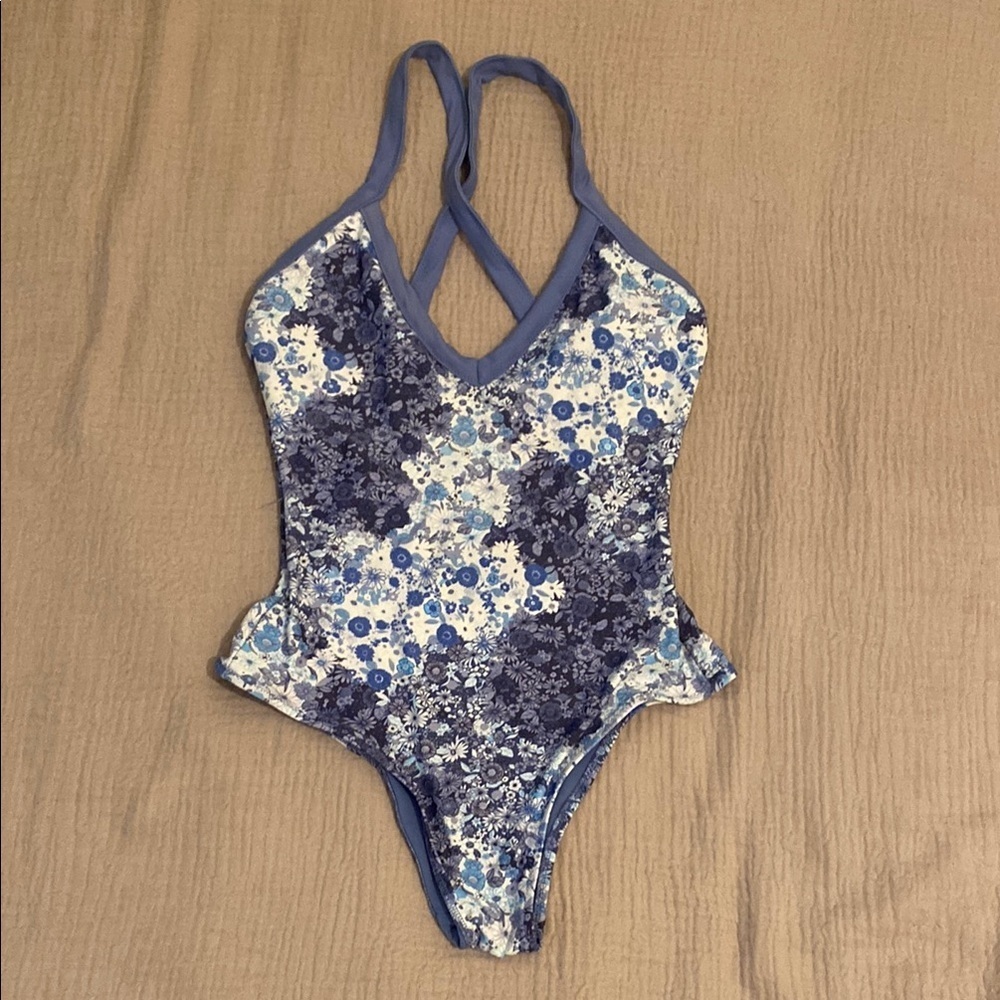 AERIE Floral Blue One Piece Swimsuit. Size XS